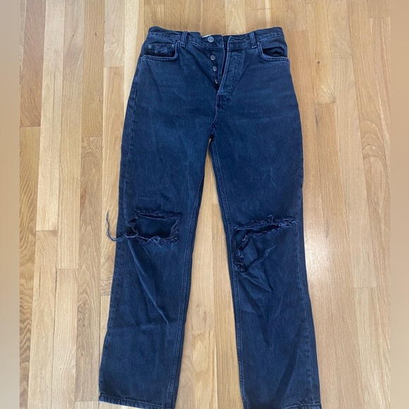 Reformation Cynthia High Rise Straight Jeans Black Ripped Size 27 - Picture 14 of 14